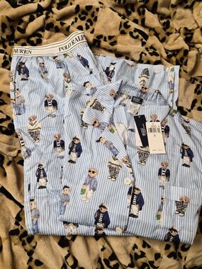 Ralph Lauren Oxford Blue Striped Bear Button-Up Shirt